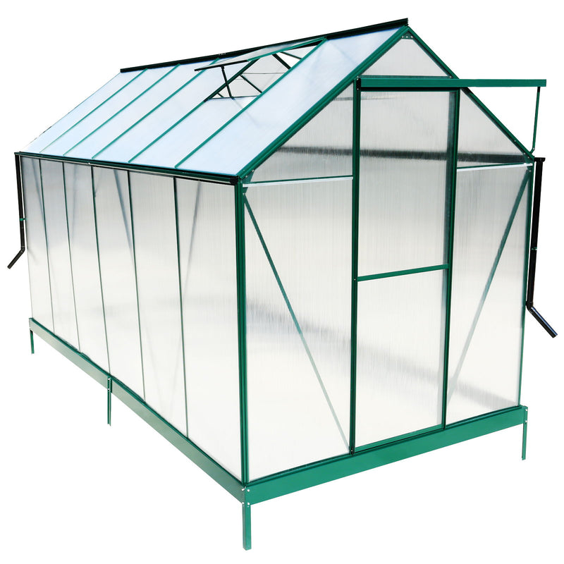 Polycarbonate Greenhouse, Heavy Duty Outdoor Aluminum Walk-In Green House Kit With Rain Gutter, Vent And Door For Backyard Garden