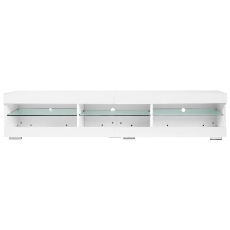 Modern LED TV Stand, Entertainment Center With Storage And Glass Shelves, TV Cabinet Table For Living Room - White