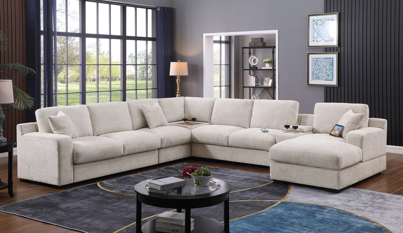 Celine - Chenille Fabric Corner Sectional Sofa With Right-Facing Chaise, Cupholders, And Charging Ports