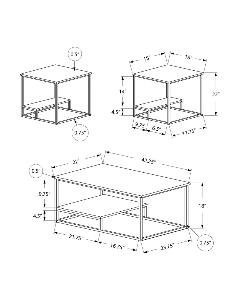 Table Set, Coffee, End, Side, Accent, Living Room, Contemporary & Modern (Set of 3)