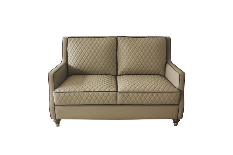 House - Marchese Loveseat - Tan PU & Tobacco Finish