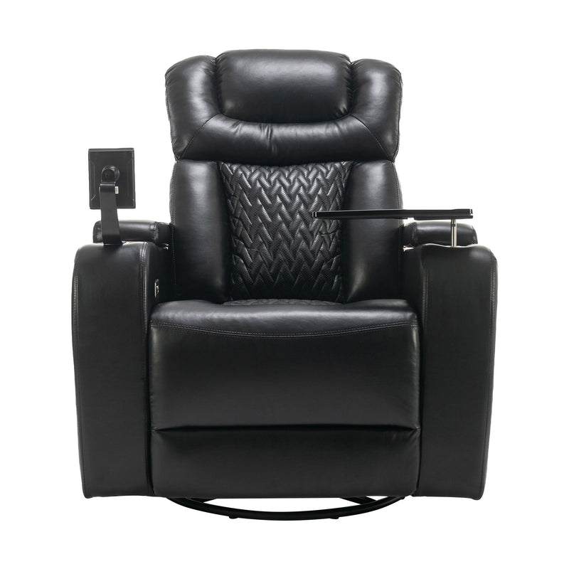 270° Swivel Power Recliner Individual Seat Home Theater Recliner With Comforable Backrest, Tray Table, Phone Holder, Cup Holder, USB Port, Hidden Arm Storage For Living Room