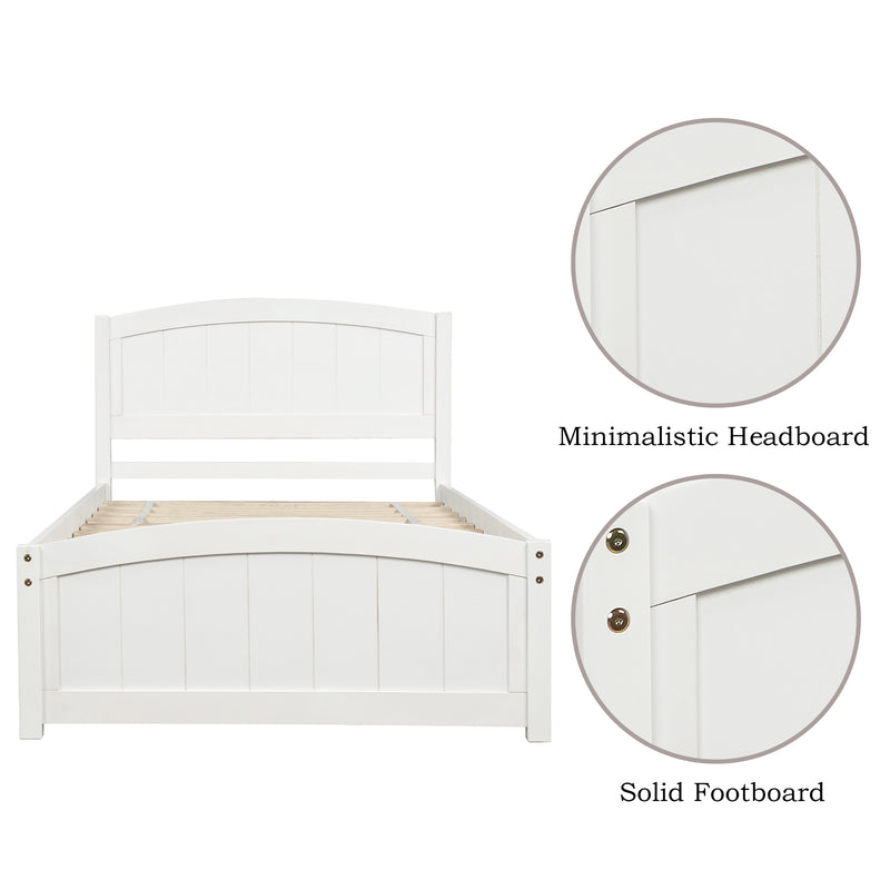 Wood Platform Bed with Headboard,Footboard and Wood Slat Support, White