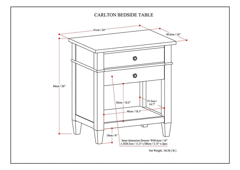 Carlton - Bedside Table, Handcrafted