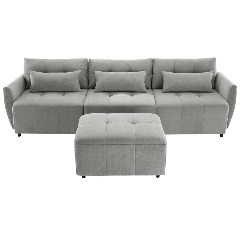 Convertible Sectional Sofa Couch 3 Seat L-Shaped Sofa With Movable Ottoman And USB For Apartment, Living Room, Bedroom