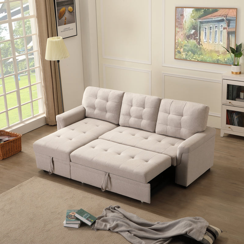 Upholstery Sleeper Sectional Sofa Beige