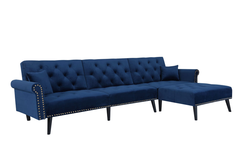 Convertible Sofa bed sleeper Navy blue velvet (same as W223S01591。Size difference, See Details in page.)