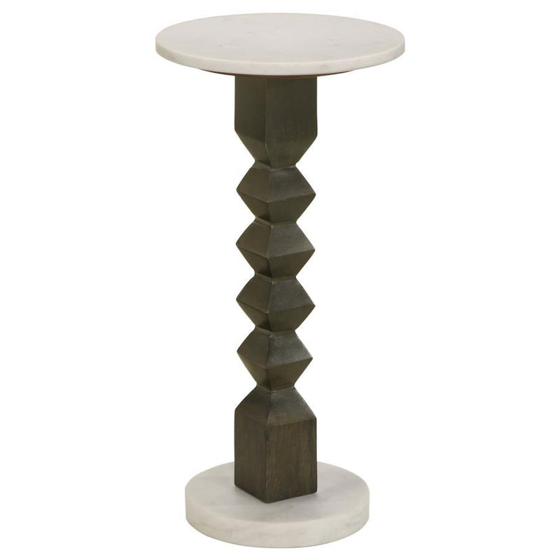 Colette - Round Marble Top Side Table - White And Dark Gray