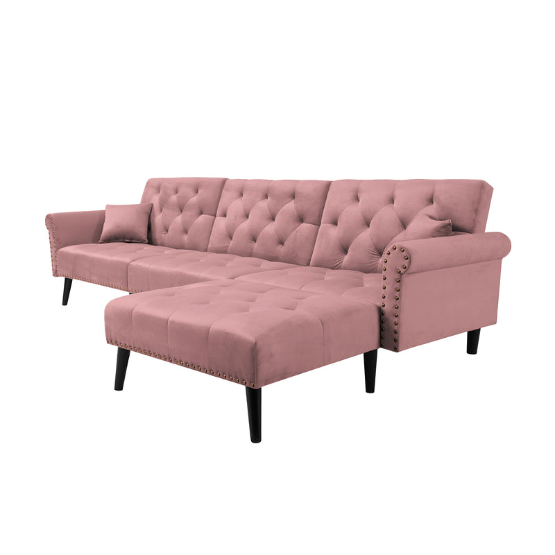 Convertible Sofa bed sleeper Pink velvet (same asW223S00710。Size difference, See Details in page.)