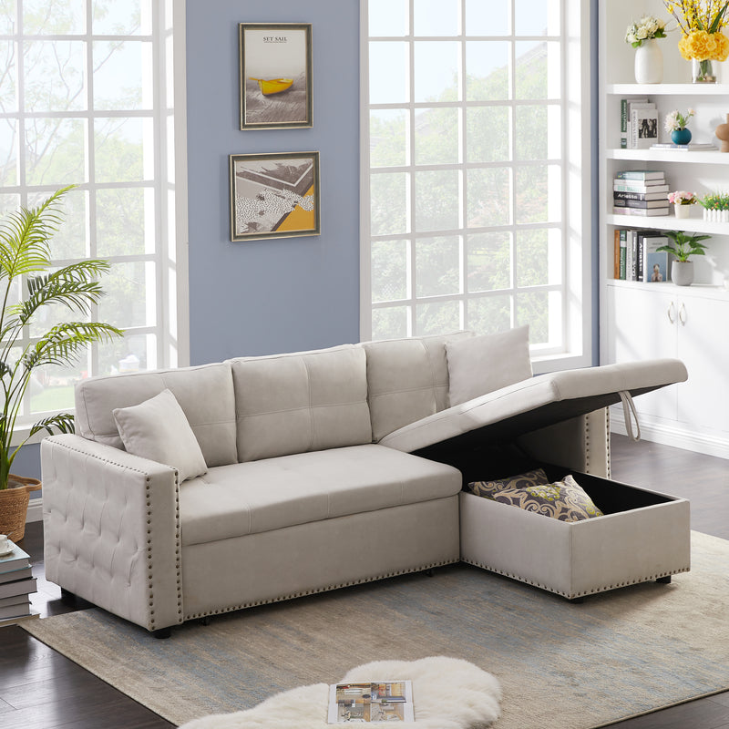 Artemax 87.7“Leathaire Reversible Sleeper Sectional Sofa with storage