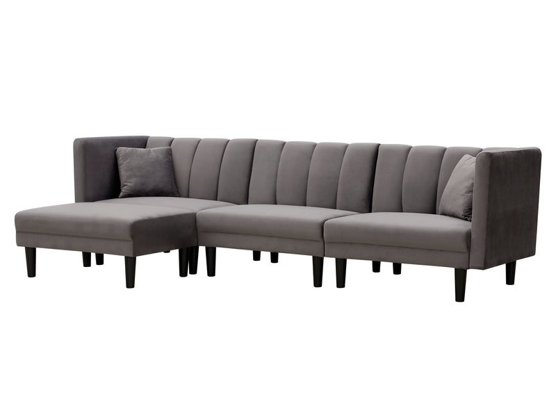 REVERSIBLE SECTIONAL SOFA SLEEPER WITH 2 PILLOWS DARK GREY VELVET（K223S00005）