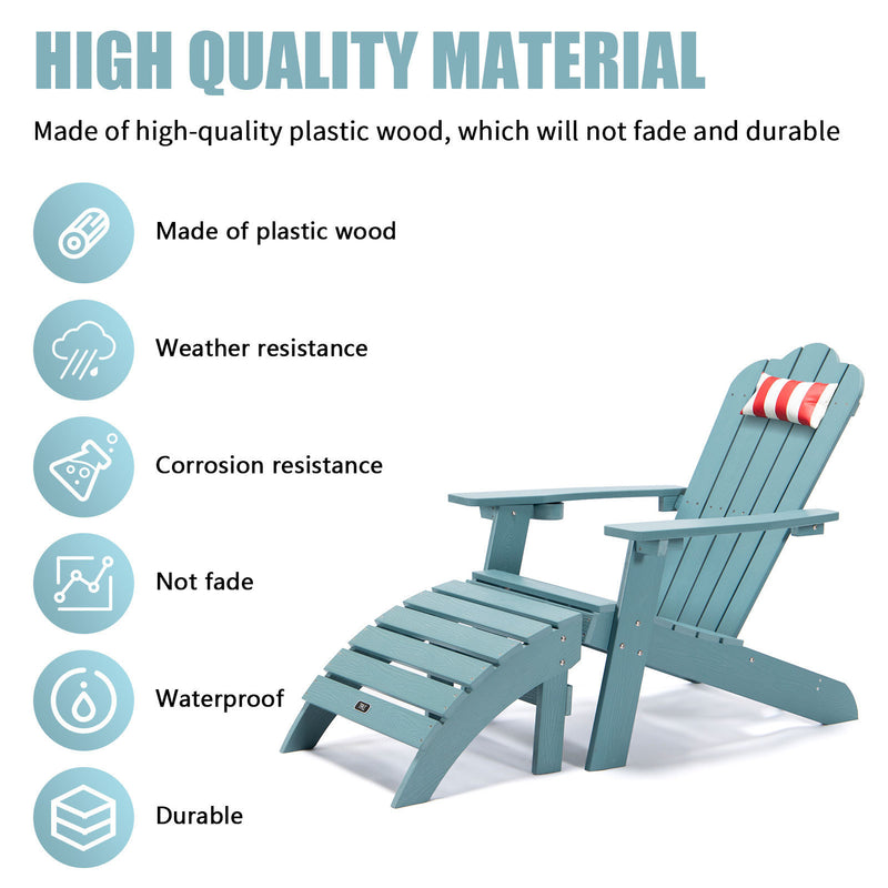 TALE Adirondack Chair Backyard Furniture Painted Seating with Cup Holder All-Weather and Fade-Resistant Plastic Wood for Lawn Outdoor Patio Deck Garden Porch Lawn Furniture Chairs Blue