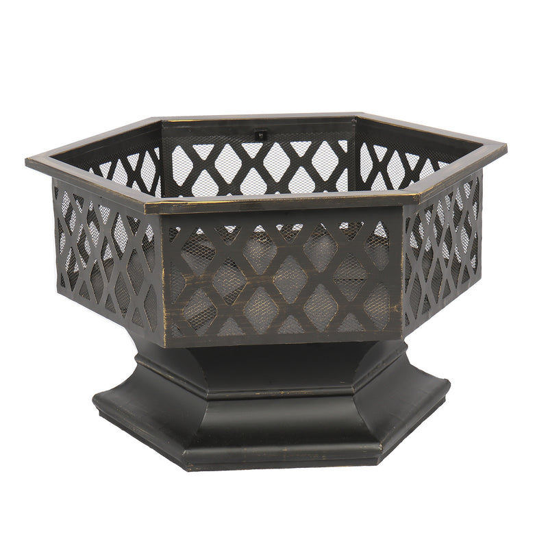 Garden & Outdoor Hex-Shaped wood Fire Pit with Spark Screen Poker and Fireplace Cover