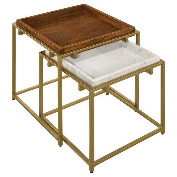 Bolden - 2 Piece Wood And Marble Top Nesting Table Set - Gold