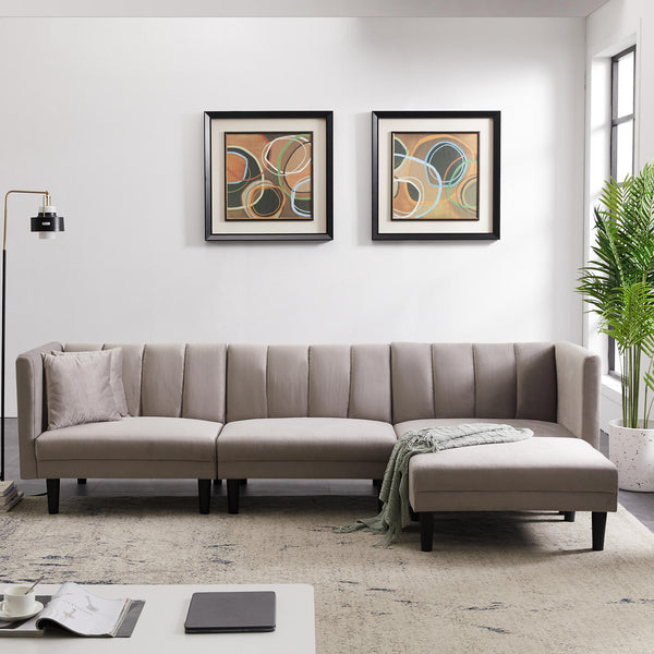 REVERSIBLE SECTIONAL SOFA SLEEPER WITH 2 PILLOWS LIGHT GREY VELVET(W223S00364)