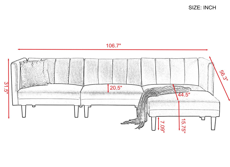 REVERSIBLE SECTIONAL SOFA SLEEPER WITH 2 PILLOWS DARK GREY VELVET（K223S00005）