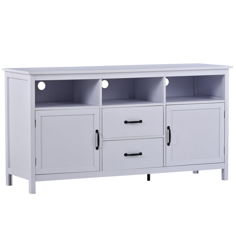 U-Can TV Stand for TV up to 68 in with 2 Doors and 2 Drawers Open Style Cabinet, Sideboard for Living room, White