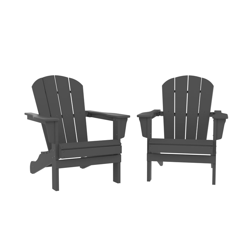 HDPE Adirondack Chair, Fire Pit Chairs, Sand Chair, Patio Outdoor Chairs,DPE Plastic Resin Deck Chair, lawn chairs, Adult Size ,Weather Resistant for Patio/ Backyard/Garden , Gray, Set of 2