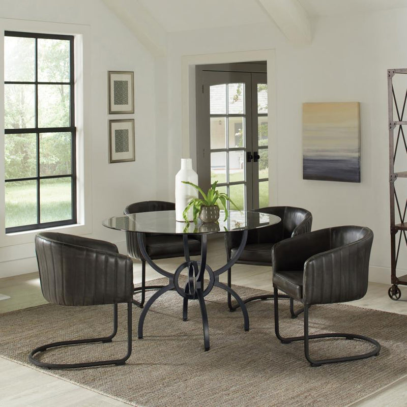 Aviano - Round Glass Top Metal Dining Table - Gunmetal