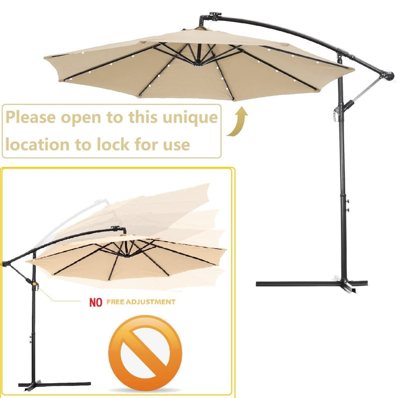 10 FT Solar LED Patio Outdoor Umbrella Hanging Cantilever Umbrella Offset Umbrella Easy Open Adustment with 24 LED Lights - tan Atlantic Fine Furniture Inc