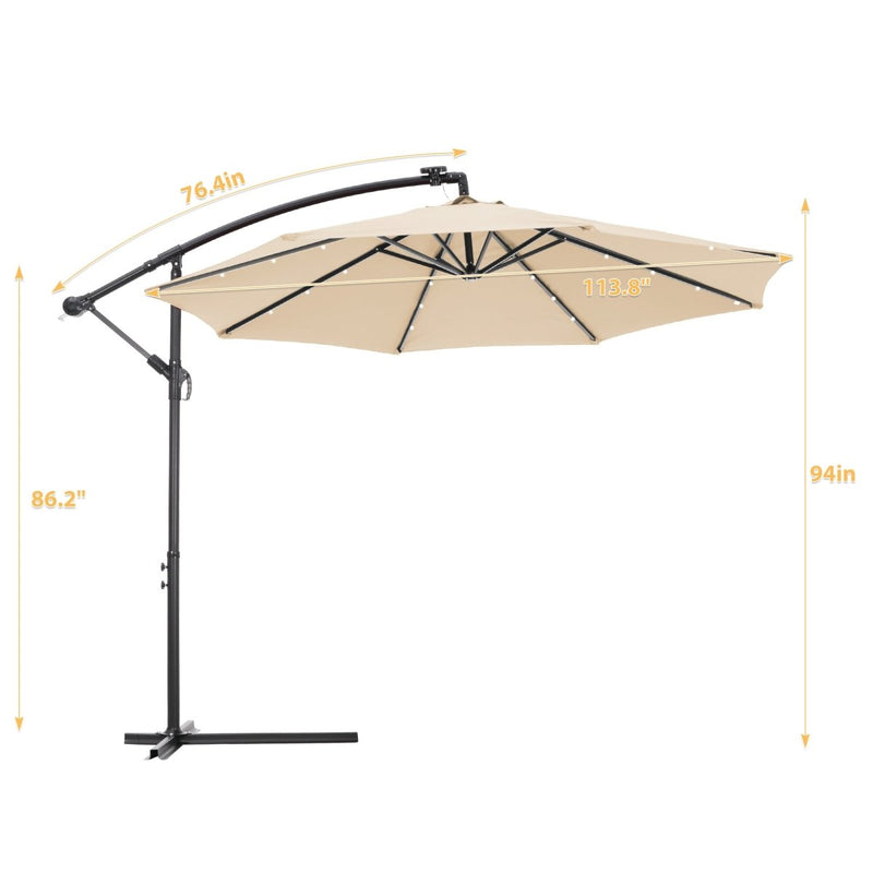 10 FT Solar LED Patio Outdoor Umbrella Hanging Cantilever Umbrella Offset Umbrella Easy Open Adustment with 24 LED Lights - tan Atlantic Fine Furniture Inc