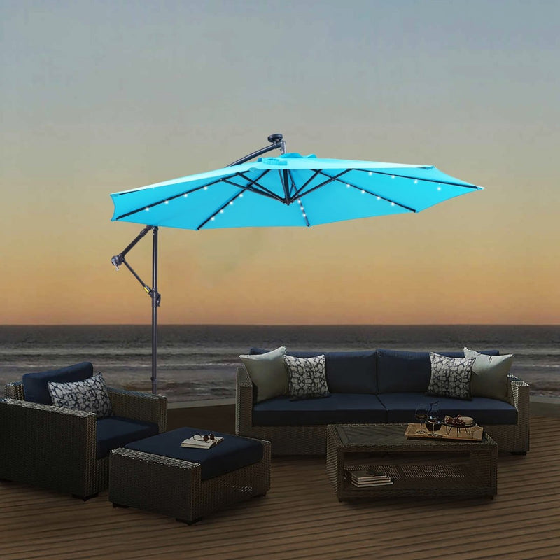 10 FT Solar LED Patio Outdoor Umbrella Hanging Cantilever Umbrella Offset Umbrella Easy Open Adustment with 32 LED Lights Atlantic Fine Furniture Inc