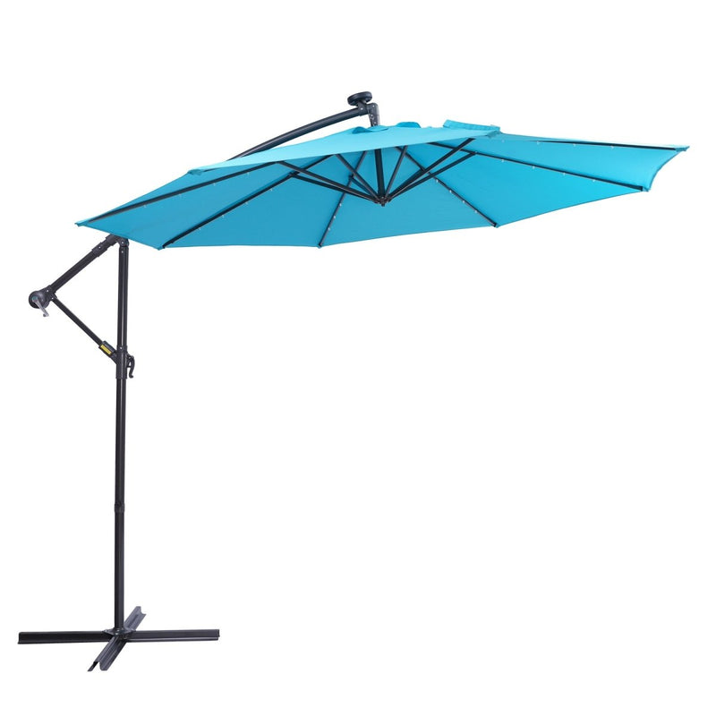 10 FT Solar LED Patio Outdoor Umbrella Hanging Cantilever Umbrella Offset Umbrella Easy Open Adustment with 32 LED Lights Atlantic Fine Furniture Inc