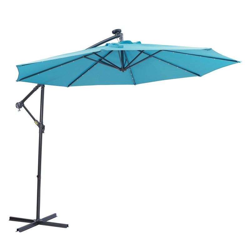 10 FT Solar LED Patio Outdoor Umbrella Hanging Cantilever Umbrella Offset Umbrella Easy Open Adustment with 32 LED Lights Atlantic Fine Furniture Inc