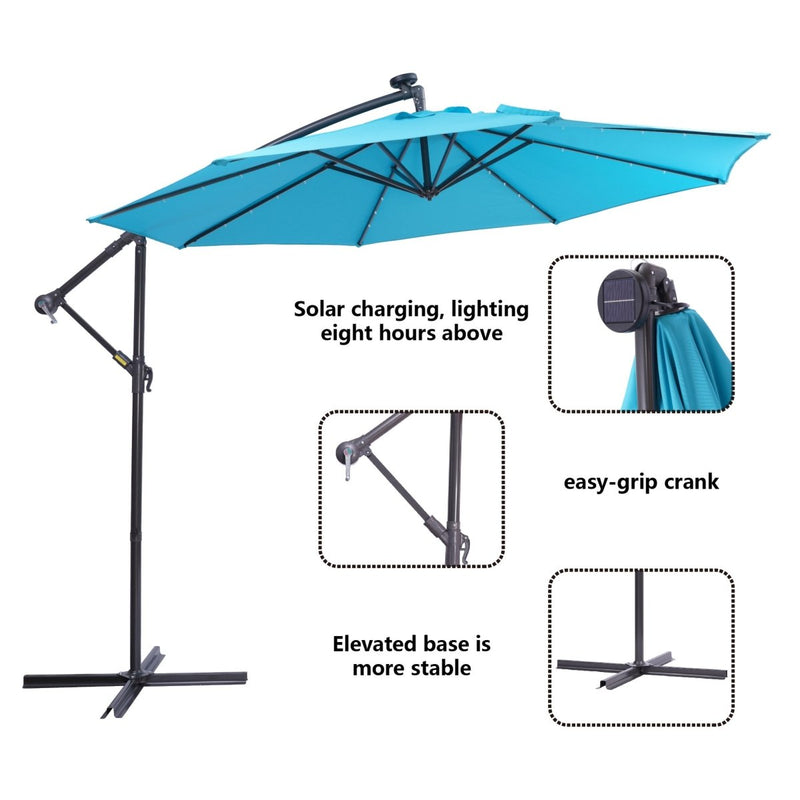 10 FT Solar LED Patio Outdoor Umbrella Hanging Cantilever Umbrella Offset Umbrella Easy Open Adustment with 32 LED Lights Atlantic Fine Furniture Inc