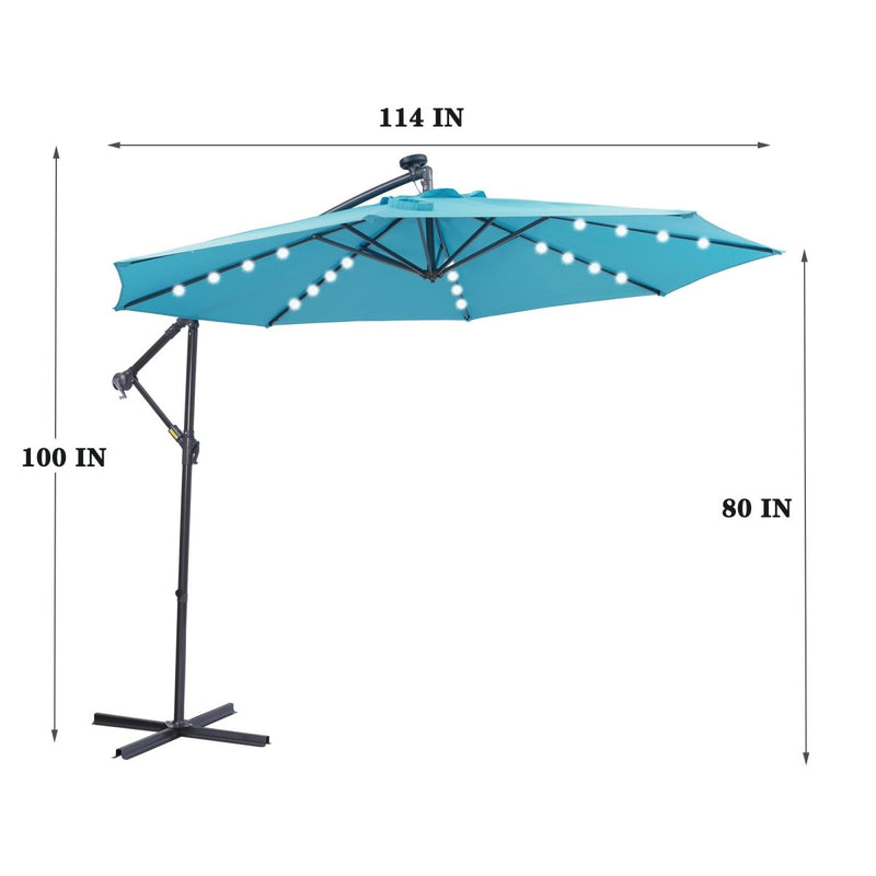 10 FT Solar LED Patio Outdoor Umbrella Hanging Cantilever Umbrella Offset Umbrella Easy Open Adustment with 32 LED Lights Atlantic Fine Furniture Inc