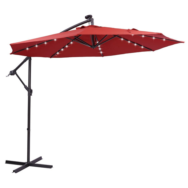 10 FT Solar LED Patio Outdoor Umbrella Hanging Cantilever Umbrella Offset Umbrella Easy Open Adustment with 32 LED Lights Atlantic Fine Furniture Inc