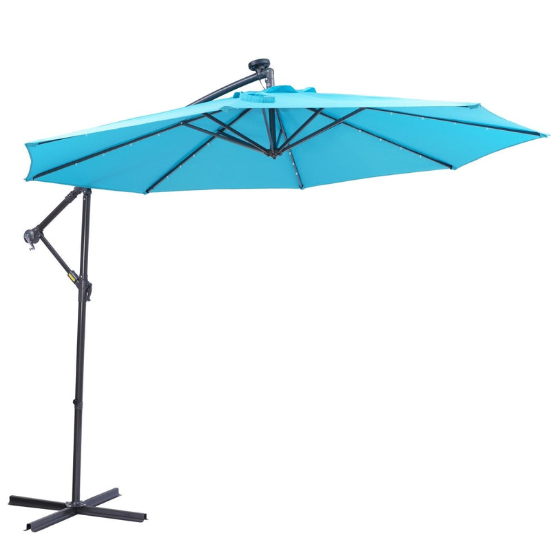 10 FT Solar LED Patio Outdoor Umbrella Hanging Cantilever Umbrella Offset Umbrella Easy Open Adustment with 32 LED Lights Atlantic Fine Furniture Inc