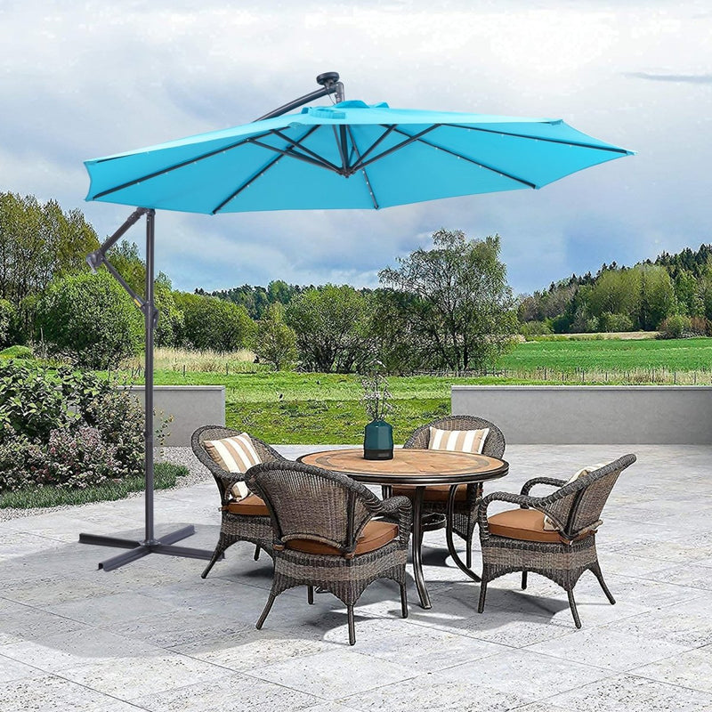 10 FT Solar LED Patio Outdoor Umbrella Hanging Cantilever Umbrella Offset Umbrella Easy Open Adustment with 32 LED Lights Atlantic Fine Furniture Inc