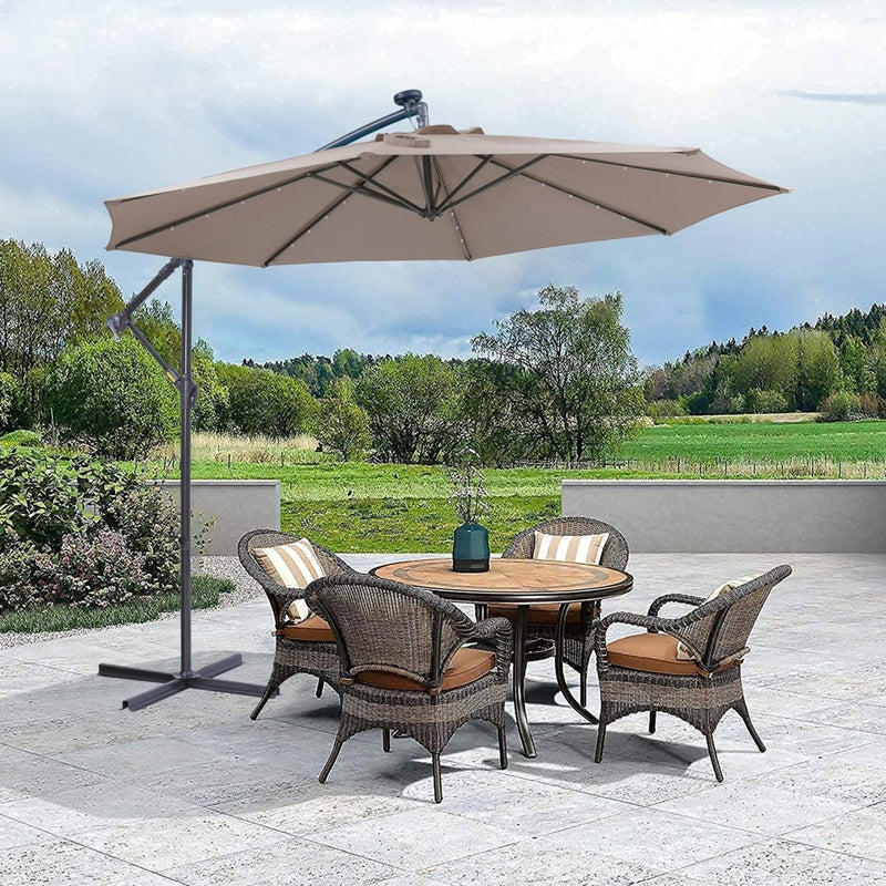 10 FT Solar LED Patio Outdoor Umbrella Hanging Cantilever Umbrella Offset Umbrella Easy Open Adustment with 32 LED Lights-Dark Taupe Atlantic Fine Furniture Inc