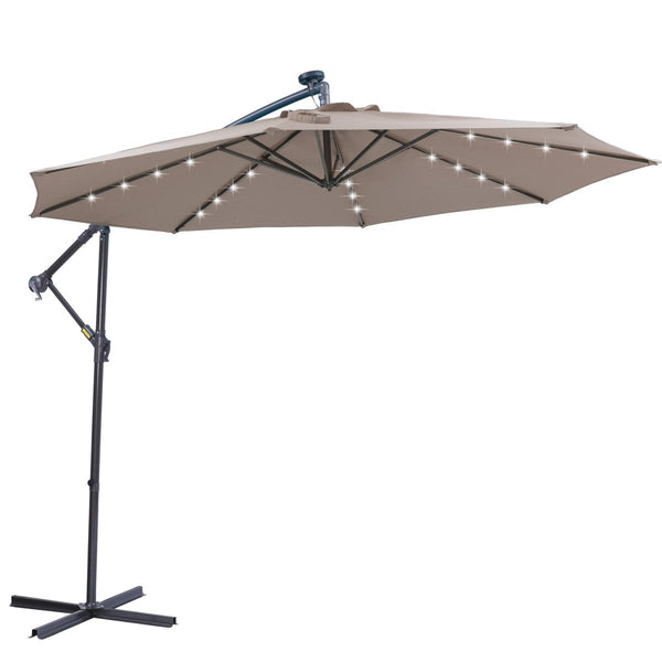 10 FT Solar LED Patio Outdoor Umbrella Hanging Cantilever Umbrella Offset Umbrella Easy Open Adustment with 32 LED Lights-Dark Taupe Atlantic Fine Furniture Inc