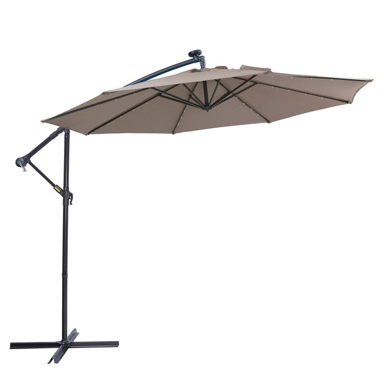 10 FT Solar LED Patio Outdoor Umbrella Hanging Cantilever Umbrella Offset Umbrella Easy Open Adustment with 32 LED Lights-Dark Taupe Atlantic Fine Furniture Inc