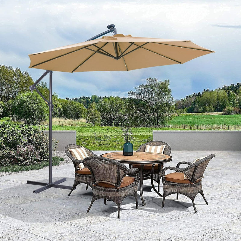 10 FT Solar LED Patio Outdoor Umbrella Hanging Cantilever Umbrella Offset Umbrella Easy Open Adustment with 32 LED Lights -taupe Atlantic Fine Furniture Inc