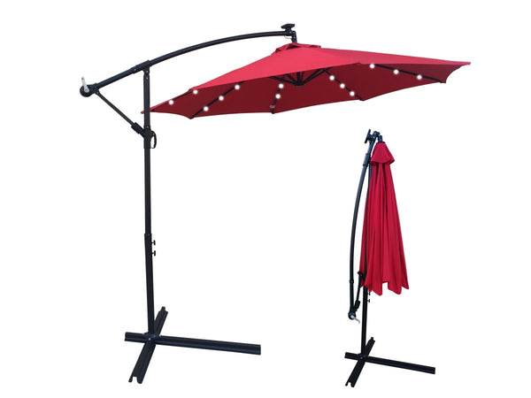 10 ft Outdoor Patio Umbrella Solar Powered LED Lighted 8 Ribs Umbrella with Crank and Cross Base for Garden  Outside Deck Swimming Pool Atlantic Fine Furniture Inc