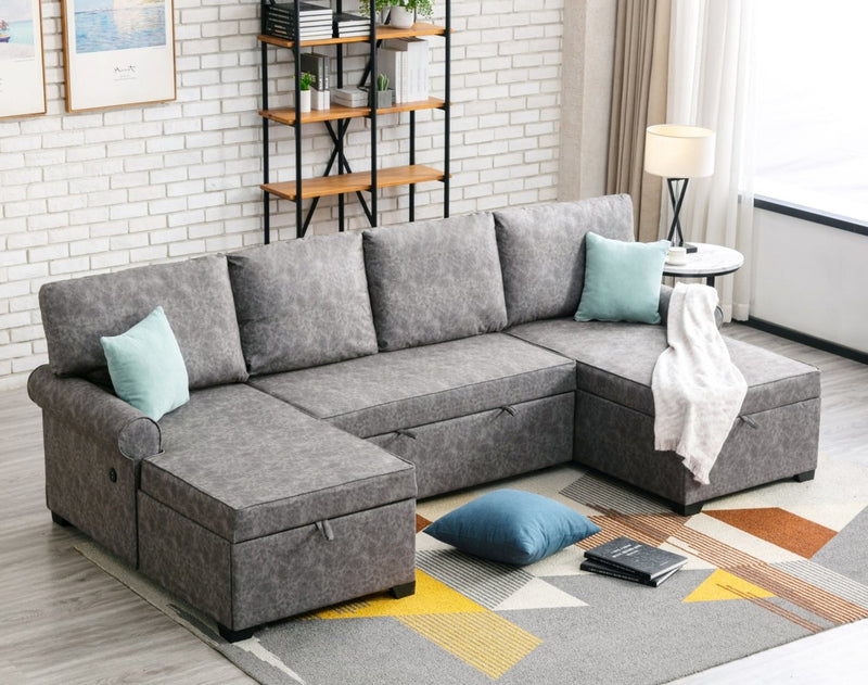 108.75" Sectional U-Shaped Sofa with 2 USB Chargers,2-seat Sofa Bed With Double Storage Chaise longue,Sleeper Independent Used as Coffee Table,Seating Capacity 6 - Atlantic Fine Furniture Inc