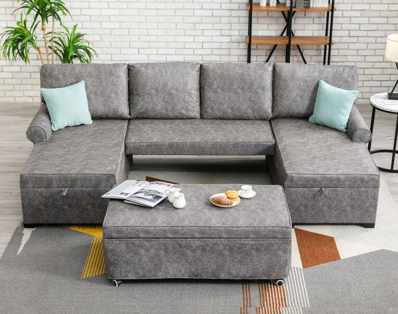 108.75" Sectional U-Shaped Sofa with 2 USB Chargers,2-seat Sofa Bed With Double Storage Chaise longue,Sleeper Independent Used as Coffee Table,Seating Capacity 6 - Atlantic Fine Furniture Inc