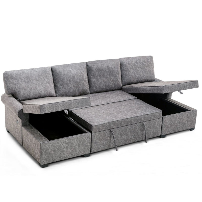 108.75" Sectional U-Shaped Sofa with 2 USB Chargers,2-seat Sofa Bed With Double Storage Chaise longue,Sleeper Independent Used as Coffee Table,Seating Capacity 6 - Atlantic Fine Furniture Inc