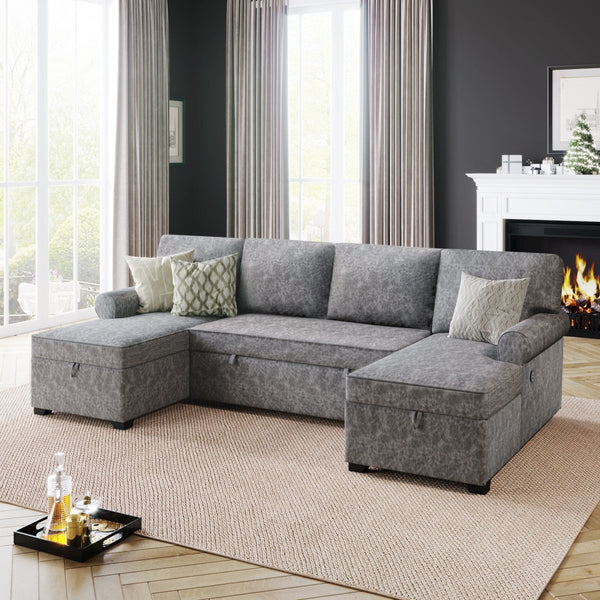 108.75" Sectional U-Shaped Sofa with 2 USB Chargers,2-seat Sofa Bed With Double Storage Chaise longue,Sleeper Independent Used as Coffee Table,Seating Capacity 6 - Atlantic Fine Furniture Inc