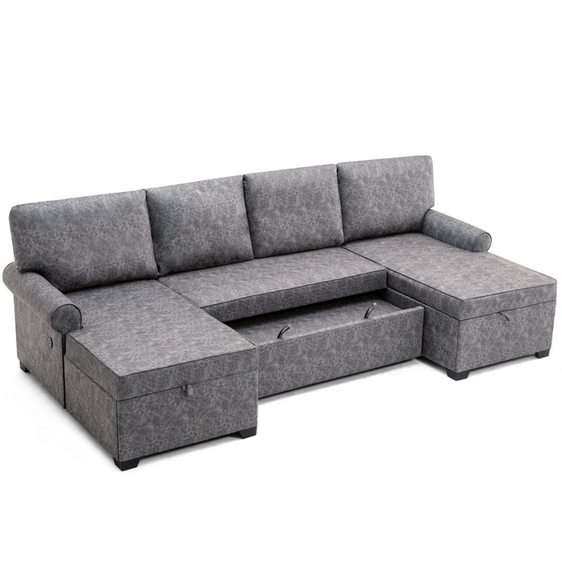 108.75" Sectional U-Shaped Sofa with 2 USB Chargers,2-seat Sofa Bed With Double Storage Chaise longue,Sleeper Independent Used as Coffee Table,Seating Capacity 6 - Atlantic Fine Furniture Inc