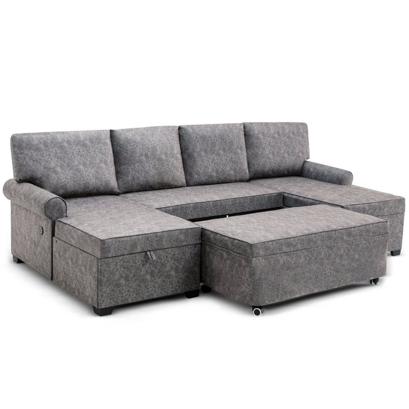 108.75" Sectional U-Shaped Sofa with 2 USB Chargers,2-seat Sofa Bed With Double Storage Chaise longue,Sleeper Independent Used as Coffee Table,Seating Capacity 6 - Atlantic Fine Furniture Inc