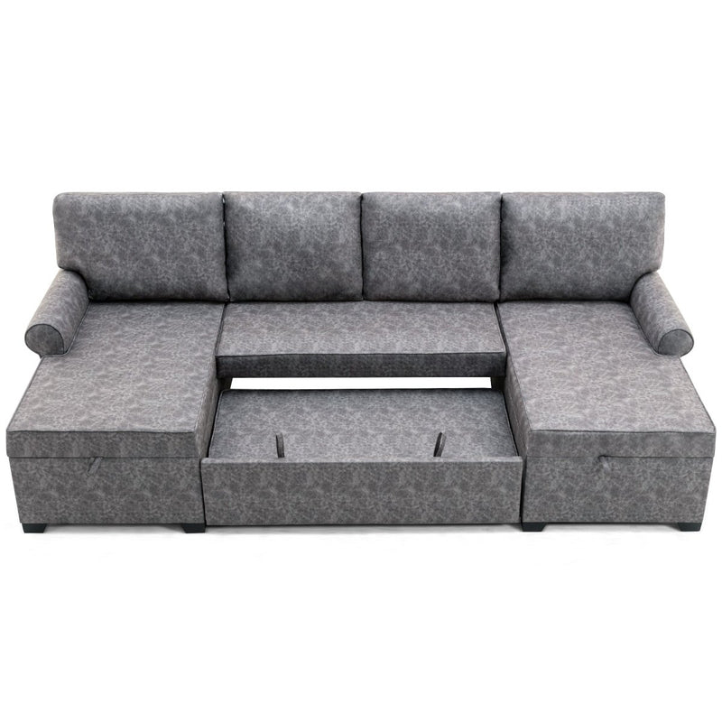 108.75" Sectional U-Shaped Sofa with 2 USB Chargers,2-seat Sofa Bed With Double Storage Chaise longue,Sleeper Independent Used as Coffee Table,Seating Capacity 6 - Atlantic Fine Furniture Inc