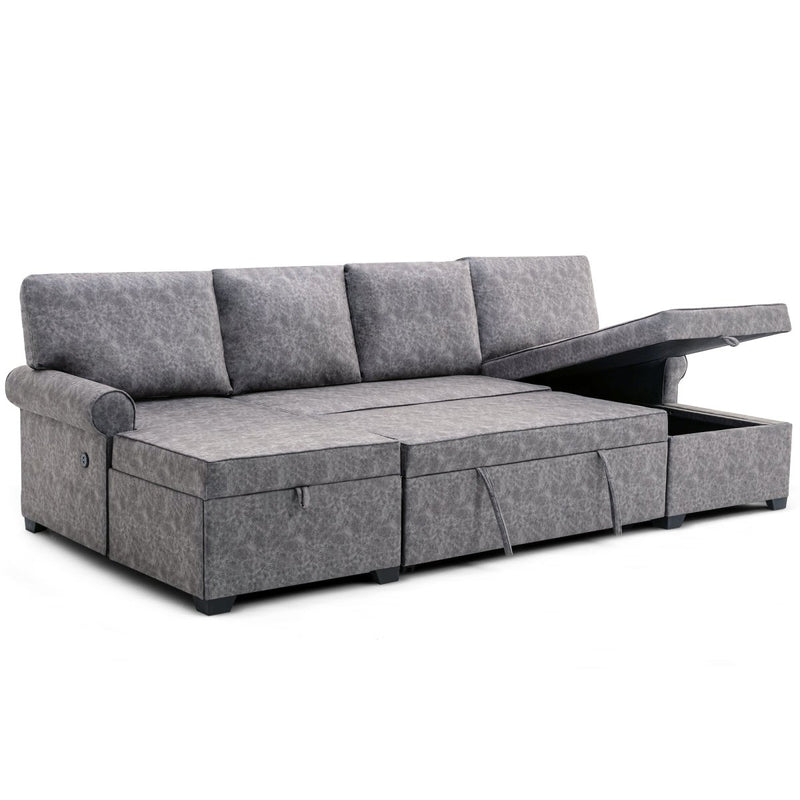 108.75" Sectional U-Shaped Sofa with 2 USB Chargers,2-seat Sofa Bed With Double Storage Chaise longue,Sleeper Independent Used as Coffee Table,Seating Capacity 6 - Atlantic Fine Furniture Inc