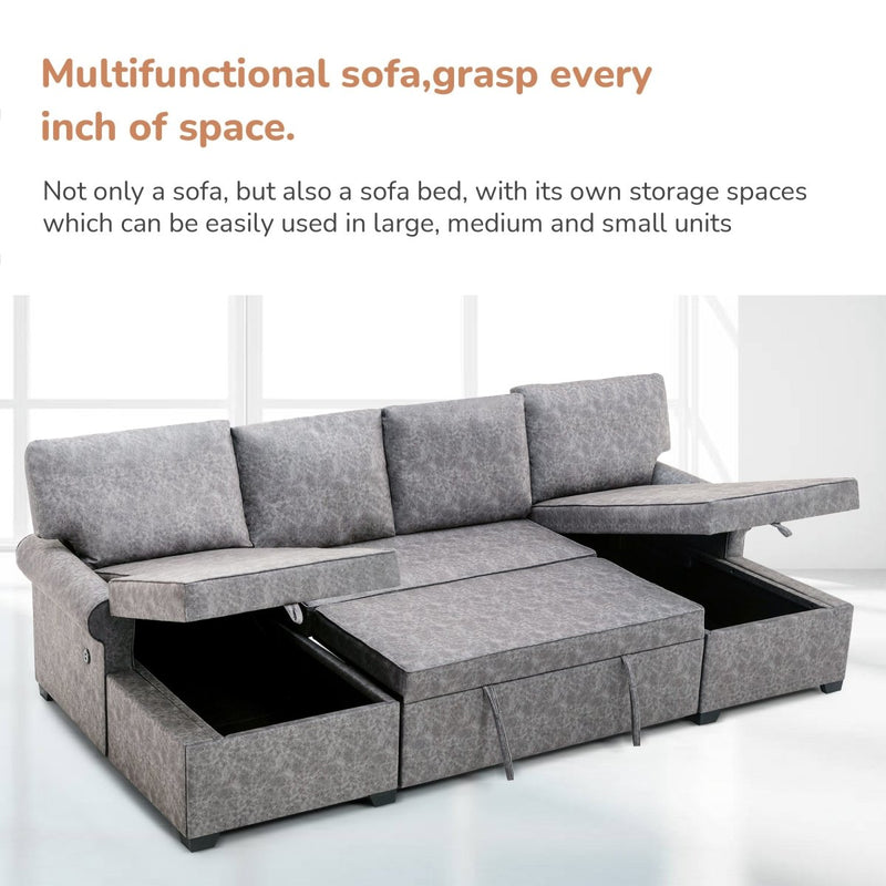 108.75" Sectional U-Shaped Sofa with 2 USB Chargers,2-seat Sofa Bed With Double Storage Chaise longue,Sleeper Independent Used as Coffee Table,Seating Capacity 6 - Atlantic Fine Furniture Inc