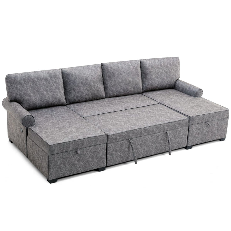 108.75" Sectional U-Shaped Sofa with 2 USB Chargers,2-seat Sofa Bed With Double Storage Chaise longue,Sleeper Independent Used as Coffee Table,Seating Capacity 6 - Atlantic Fine Furniture Inc