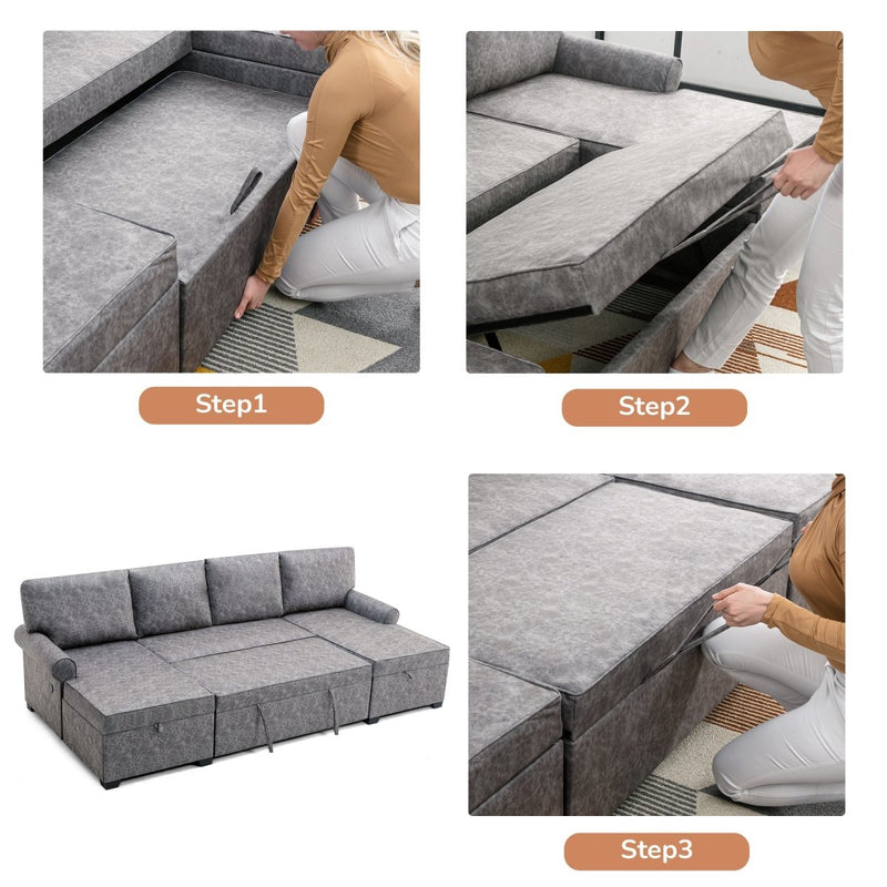 108.75" Sectional U-Shaped Sofa with 2 USB Chargers,2-seat Sofa Bed With Double Storage Chaise longue,Sleeper Independent Used as Coffee Table,Seating Capacity 6 - Atlantic Fine Furniture Inc