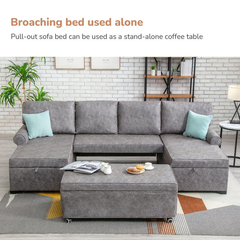 108.75" Sectional U-Shaped Sofa with 2 USB Chargers,2-seat Sofa Bed With Double Storage Chaise longue,Sleeper Independent Used as Coffee Table,Seating Capacity 6 - Atlantic Fine Furniture Inc